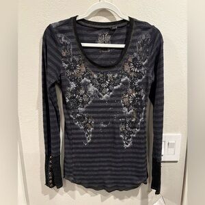 Y2K Miss Me Goth Grunge Long Sleeve Embellished Top Size Large VHTF EUC